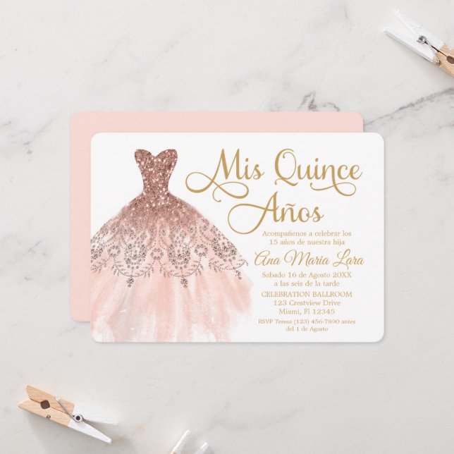 Mis Quince Aos Invitacin de Quinceaera Rosada Invitation | Zazzle