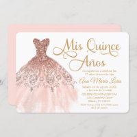 Mis Quince Años Invitación de Quinceañera Rosada Invitation