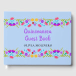 Mis Quince Anos Light Blue Floral Quinceanera Guest Book<br><div class="desc">Personalize this super pretty, light blue Quinceanera Guest Book for your girly Quinceanera. The Mexican Fiesta theme has shapely borders of folk art style flowers which run seamlessly across the front and back on a light blue background. The front cover has beautiful calligraphy on the front cover reads "Quinceañera Guest...</div>