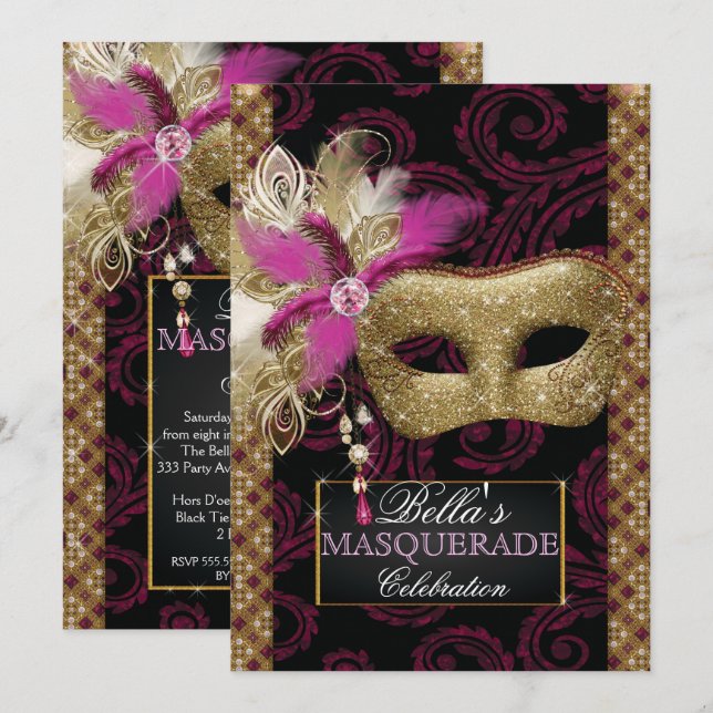 Mis Quince Anos Masquerade Party Invitation (Front/Back)