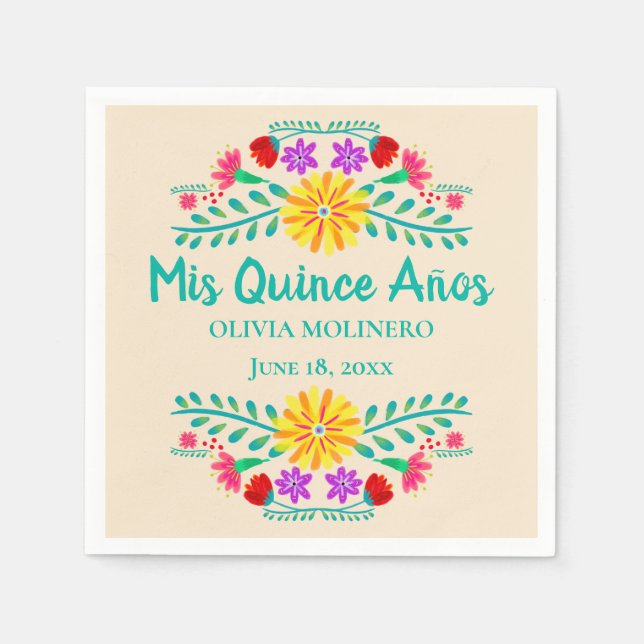 Mis Quince Anos Mexican Champagne Quincenera Napkins (Front)