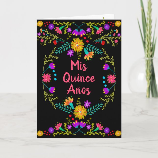 Mis Quince Anos Mexican Fiesta Black Quinceanera Invitation (Front)