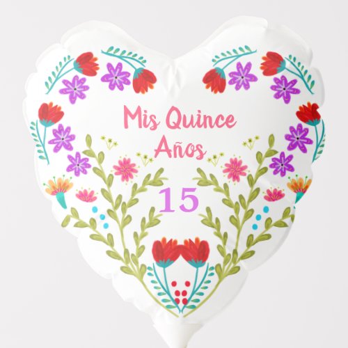 Mis Quince Anos Mexican Fiesta Flowers Name Heart Balloon