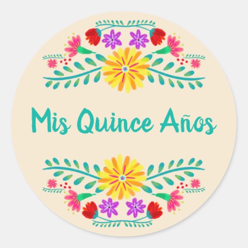 Mis Quince Anos Mexican Floral Party Invitation Classic Round Sticker