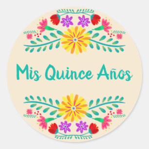 Mis Quince Anos Mexican Floral Party Invitation Classic Round Sticker