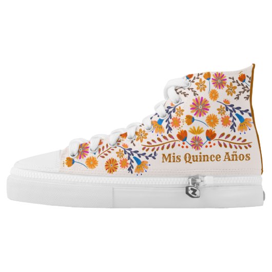 Mis Quince Anos Mexican Floral Quinceanera High-Top Sneakers (Left Shoe Outside)