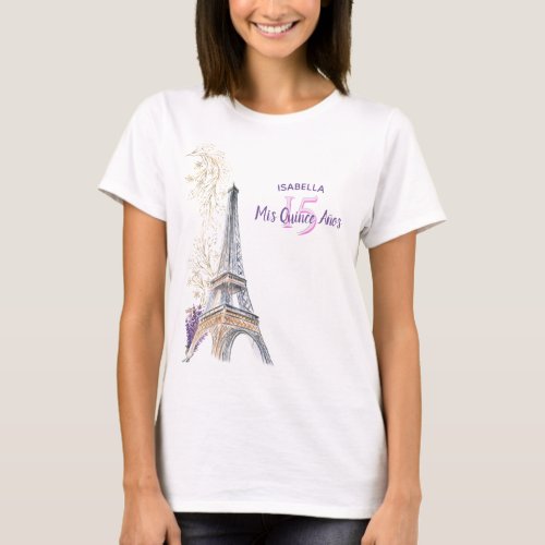 Mis Quince Anos Paris Eiffel Tower Custom Birthday T_Shirt