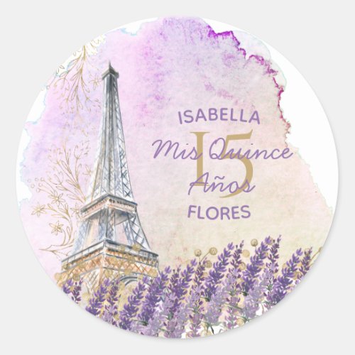 Mis Quince Aos Paris Eiffel Tower French Lavender Classic Round Sticker