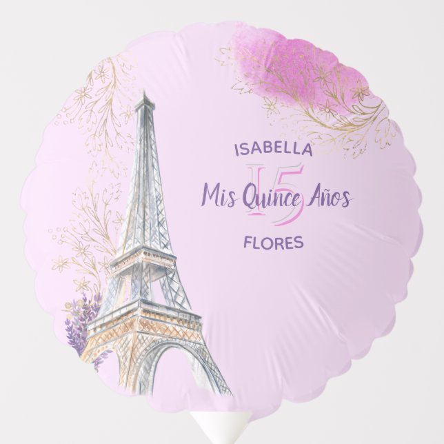 Mis Quince Anos Paris Eiffel Tower Pink Custom Balloon (Front)