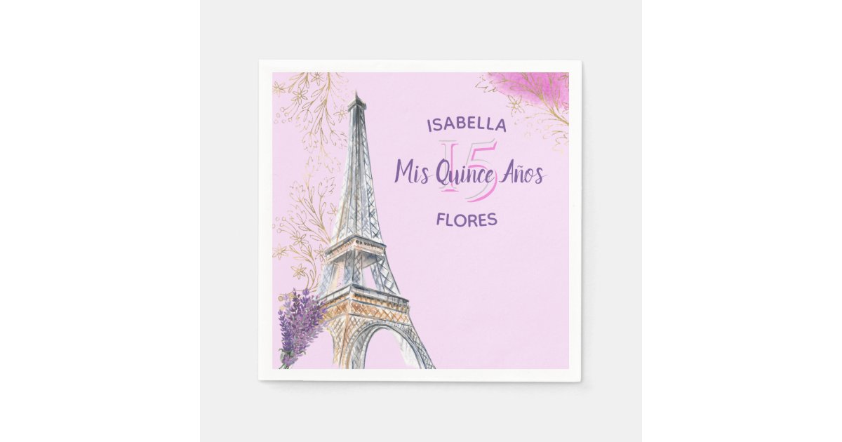 Mis Quince Anos Paris Theme Pink Gold Eiffel Tower Napkins Zazzle