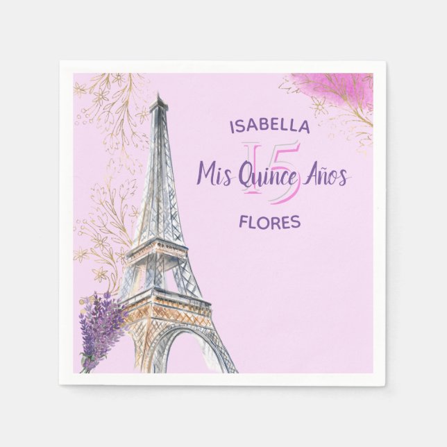 Mis Quince Anos Paris Theme Pink Gold Eiffel Tower Napkins (Front)