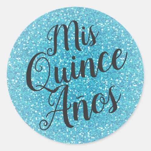 Mis Quince Aos Quinceaera Aqua Turquoise Glitter Classic Round Sticker