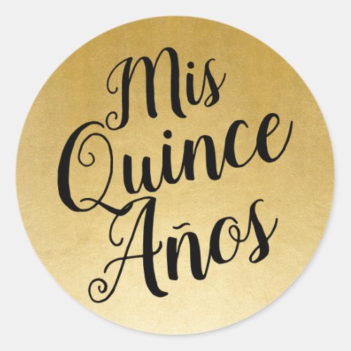 Mis Quince Aos Quinceaera Black and Gold Favor Classic Round Sticker