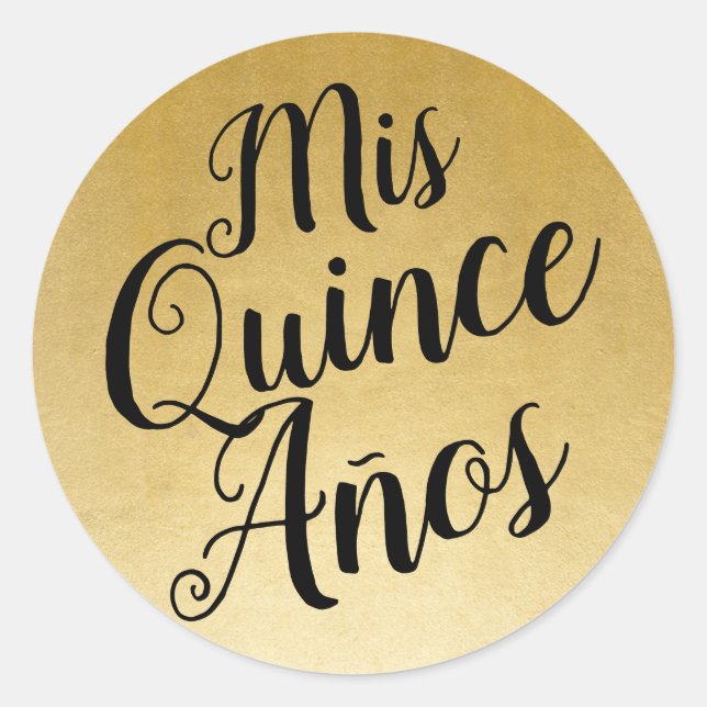 Mis Quince Años Quinceañera Black and Gold Favor Classic Round Sticker (Front)