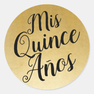 Mis Quince Años Quinceañera Black and Gold Favor Classic Round Sticker