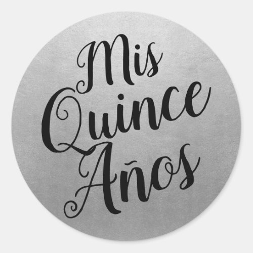 Mis Quince Aos Quinceaera Black and Silver Favor Classic Round Sticker