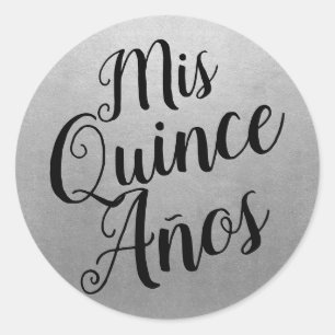 Mis Quince Años Quinceañera Black and Silver Favor Classic Round Sticker