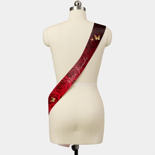 Mis Quince Anos Red Rose Gold Crown Quinceanera Sash (Mannequin)