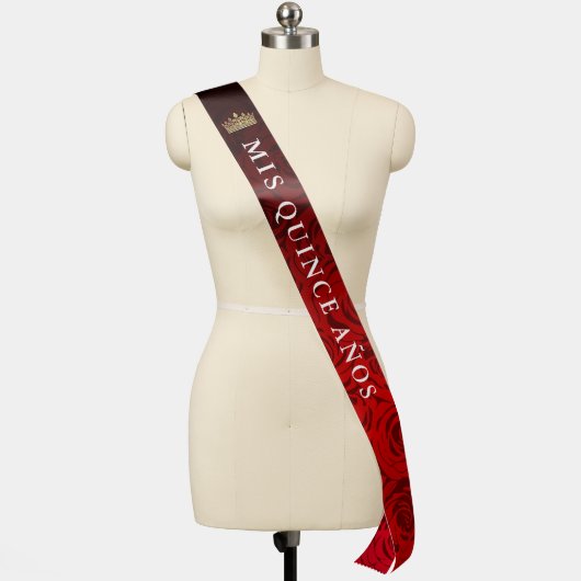 Mis Quince Anos Red Rose Gold Crown Quinceanera Sash (Mannequin)