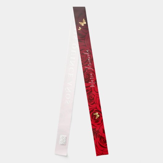 Mis Quince Anos Red Rose Gold Crown Quinceanera Sash (Back)