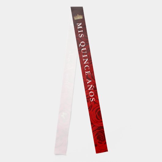 Mis Quince Anos Red Rose Gold Crown Quinceanera Sash (Front)
