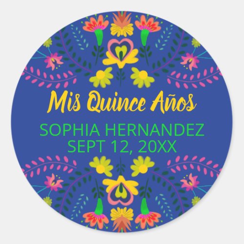 Mis Quince Anos Royal Blue Mexican Fiesta Party Classic Round Sticker