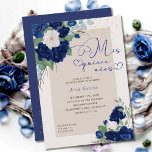 Mis Quince Anos Royal Blue Navy Floral Quinceanera Invitation<br><div class="desc">Elegant floral Quinceanera invitation with royal blue navy and ivory roses,  greenery,  eucalyptus leaves and gold splatters. Mis quince años is hand lettered with love heart flourishes and the template is set up for you to add your invitation details. Please browse my store for alternative styles and matching accessories.</div>
