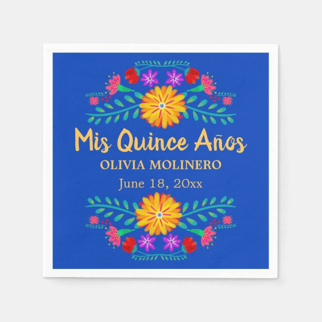 Mis Quince Anos Royal Blue Quincenera Party Napkins (Front)