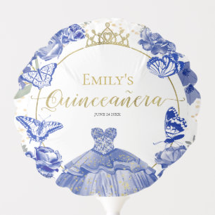 Mis Quince Balloon Royal Blue Dress Floral Gold