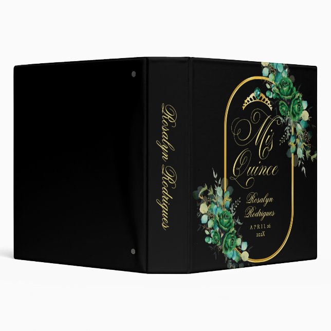 Mis Quince black green roses 3 Ring Binder (Background)