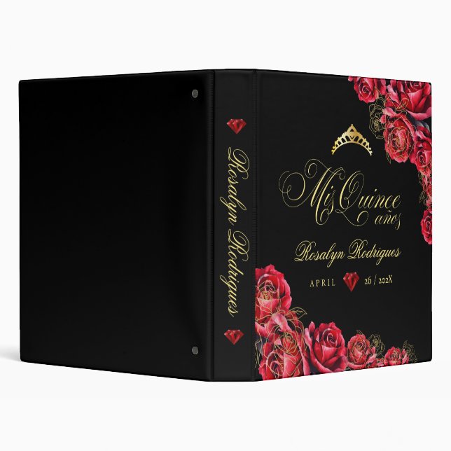 Mis Quince black red diamond roses 3 Ring Binder (Background)
