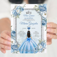 Mis Quince Blue Floral Silver Crown Quinceañera