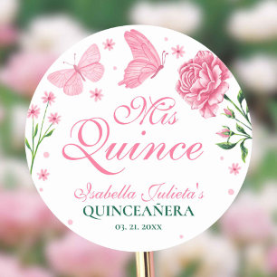 Mis Quince Blush Pink Floral Quinceañera Classic Round Sticker