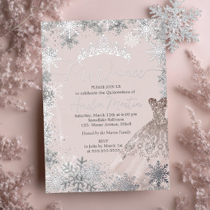 Mis Quince Blush Winter Snowflake Quinceanera Foil Invitation