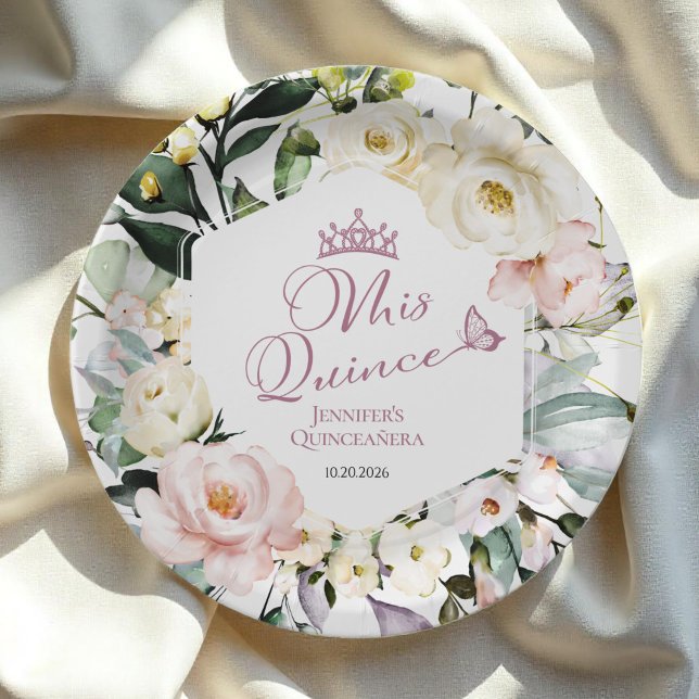 Mis Quince | Boho Floral Frame Quinceañera Paper Plates (Creator Uploaded)