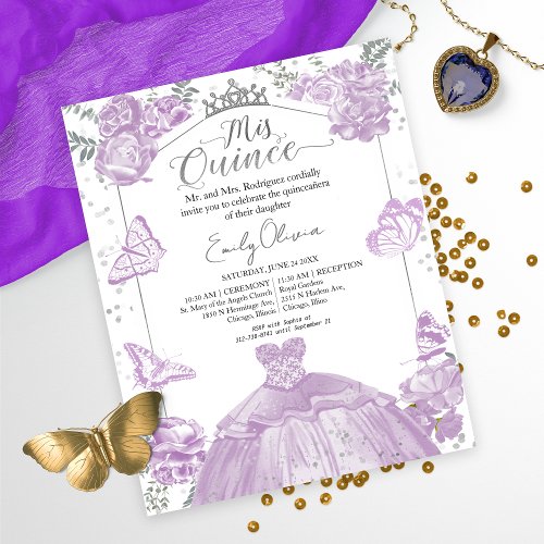 Mis Quince Budget Invitation Bilingual Lavender