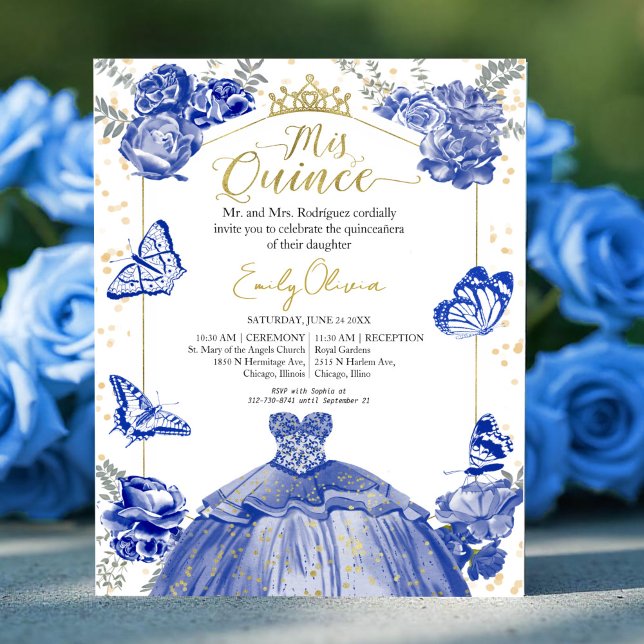 Mis Quince Budget Invitation Royal Blue Dress (Creator Uploaded)