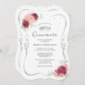 Mis Quince Burgundy Blush and Silver Quinceanera Invitation (Front/Back)