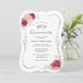 Mis Quince Burgundy Blush and Silver Quinceanera Invitation (Standing Front)