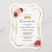 Mis Quince Burgundy Blush Gold Floral Quinceanera Invitation (Front/Back)