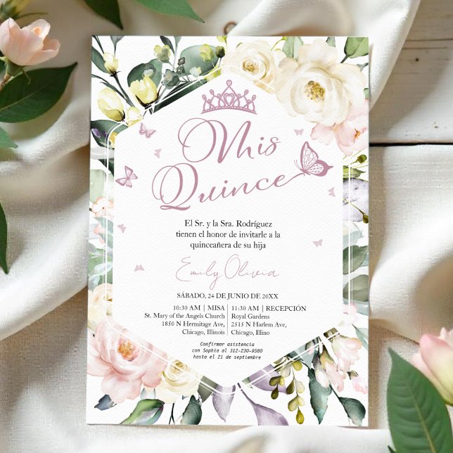 Mis Quince | Butterfly Floral Quinceañera Spanish Invitation (Creator Uploaded)