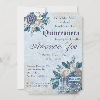 Mis Quince Dusty Blue Floral invitation