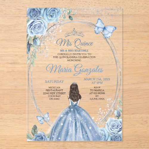 Mis Quince Dusty Blue & Silver Floral Quinceañera