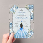Mis Quince Dusty Blue & Silver Floral Quinceañera Acrylic Invitations<br><div class="desc">Dusty Blue & Silver Floral Quinceañera Invitation
Mis Quince Anos,  15th Birthday.</div>