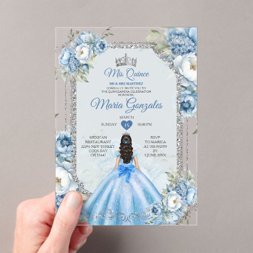 Mis Quince Dusty Blue & Silver Floral Quinceañera