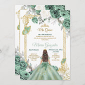 Mis Quince Dusty Green & White Birthday Invitation (Front/Back)