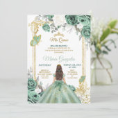 Mis Quince Dusty Green & White Birthday Invitation (Standing Front)