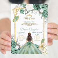 Mis Quince Dusty Green & White Birthday Invitation