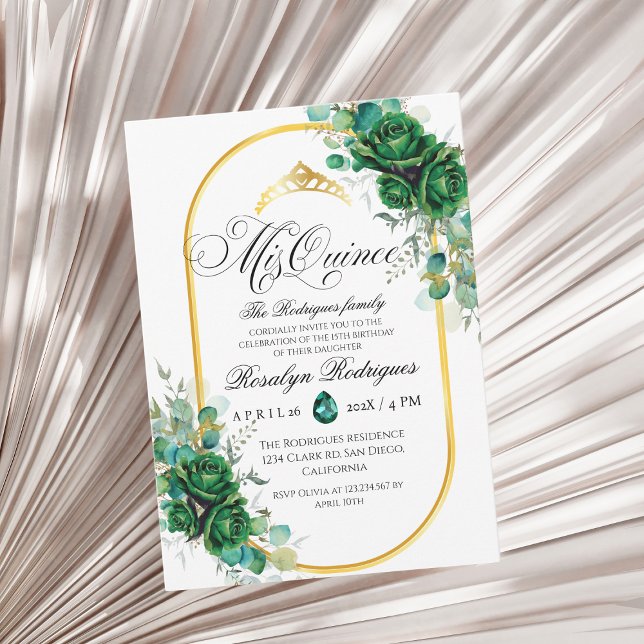 Mis Quince elegant emerald green  15th Birthday  Invitation (Creator Uploaded)