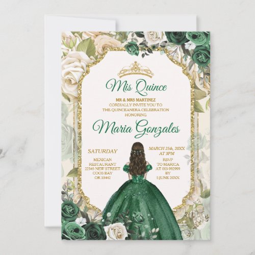 Mis Quince Emerald Green 15 Anos Gold Crown Invitation